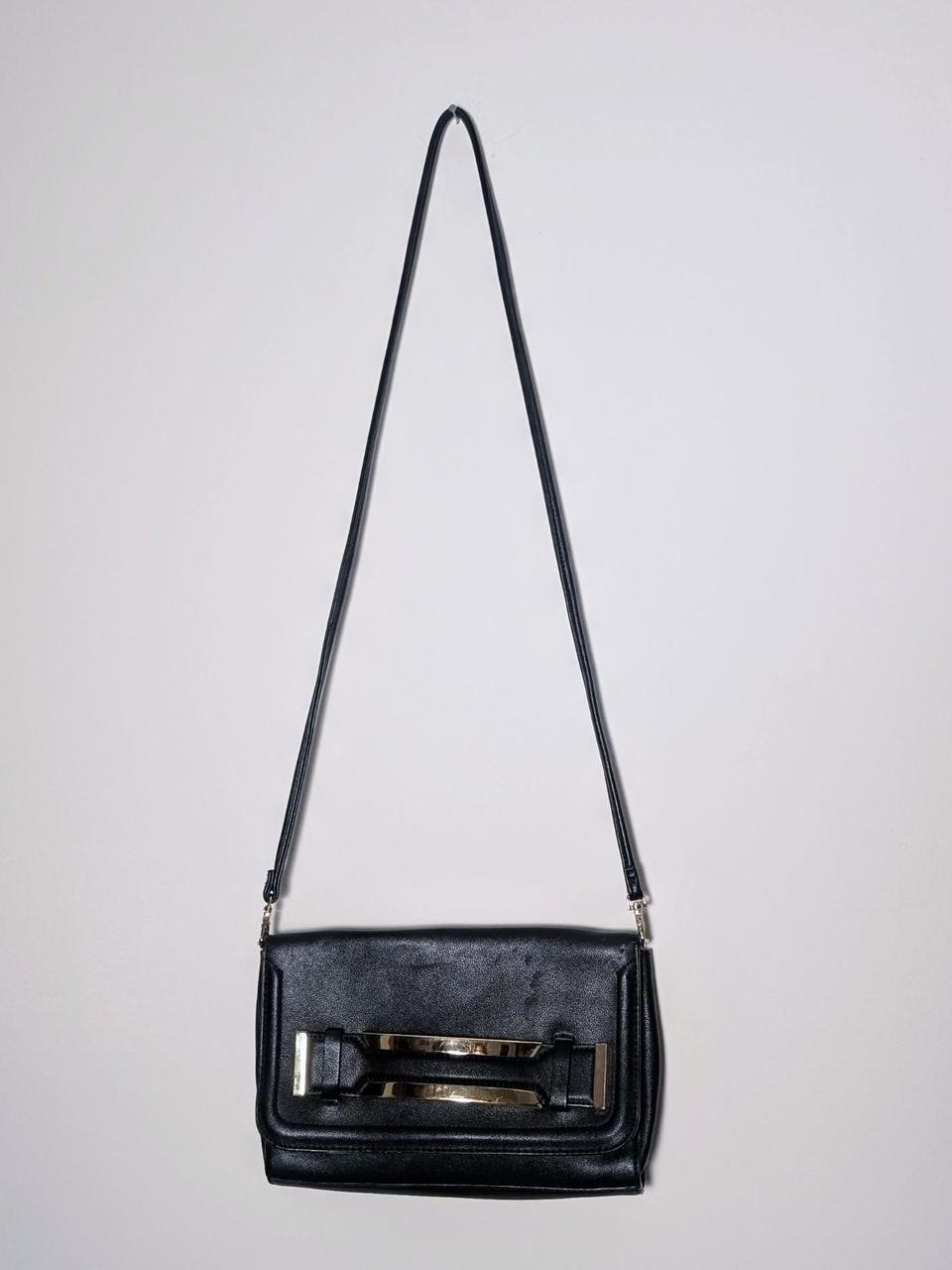 Vintage Aldo Black Leather Crossbody Bag With Gold Hardware And Textured Surface